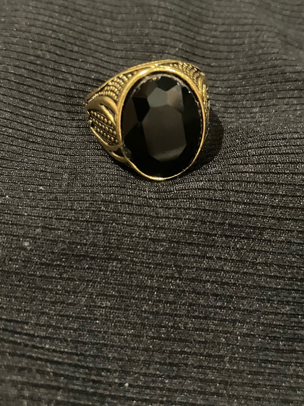Gold Men's Statement Ring with Black Gemstone